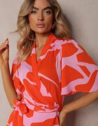 retro & icone Rochie Portocaliu-Roz Petrecută cu Legătură în Talie Uzilena