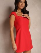 retro & icone Rochie roșie cambrată cu decolteu pătrat Borreti