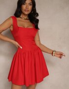 retro & icone Rochie Roșie cu croială evazată cu decolteu pătrat Halivira