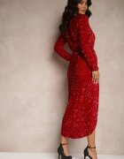 retro & icone Rochie roșie de cocktail plic decorată cu paiete și decupaj asimetric Nerrira
