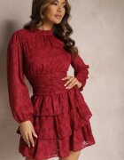 retro & icone Rochie roșie de dantelă cambrată cu volane Odrasja