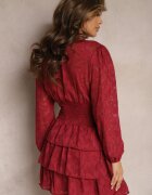 retro & icone Rochie roșie de dantelă cambrată cu volane Odrasja