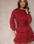 retro & icone Rochie roșie de dantelă cambrată cu volane Odrasja