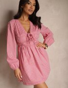 retro & icone Rochie Roșie Evazată cu carouri Vichy cu legătură la decolteu Koemis