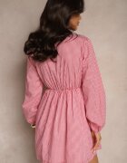retro & icone Rochie Roșie Evazată cu carouri Vichy cu legătură la decolteu Koemis