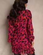retro & icone Rochie Roșie Înncrețită Cambrată Leopard Cu decolteu petrecut Cu capsă Cu volane Sintleia