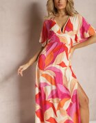 retro & icone Rochie Roz-Bej Evazată cu mâneci scurte tip liliac Leraphi