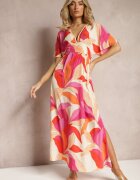 retro & icone Rochie Roz-Bej Evazată cu mâneci scurte tip liliac Leraphi