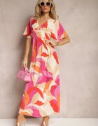 retro & icone Rochie Roz-Bej Evazată cu mâneci scurte tip liliac Leraphi