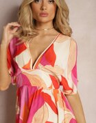 retro & icone Rochie Roz-Bej Evazată cu mâneci scurte tip liliac Leraphi