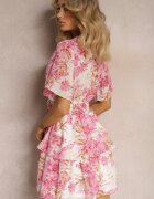 retro & icone Rochie Roz Cloș cu flori cu decolteu triunghiular și elastic în talie Qrinna