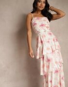 retro & icone Rochie Roz cu bretele cu volane și încrețituri cu model floral Revoreine
