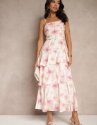 retro & icone Rochie Roz cu bretele cu volane și încrețituri cu model floral Revoreine