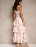 retro & icone Rochie Roz cu bretele cu volane și încrețituri cu model floral Revoreine