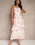 retro & icone Rochie Roz cu bretele cu volane și încrețituri cu model floral Revoreine