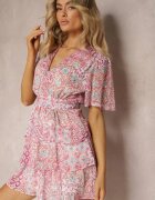 retro & icone Rochie Roz cu Croială Cloș cu Volane și Elastic în Talie Quireria