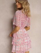 retro & icone Rochie Roz cu Croială Cloș cu Volane și Elastic în Talie Quireria