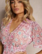 retro & icone Rochie Roz cu Croială Cloș cu Volane și Elastic în Talie Quireria