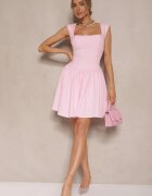 retro & icone Rochie roz cu croială evazată cu decolteu pătrat Halivira