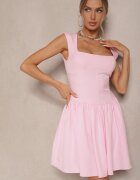 retro & icone Rochie roz cu croială evazată cu decolteu pătrat Halivira