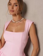 retro & icone Rochie roz cu croială evazată cu decolteu pătrat Halivira