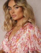 retro & icone Rochie Roz cu Decolteu Plic și Elastic în Talie cu Volane cu Fir Metalic Xailea