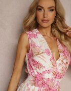 retro & icone Rochie roz cu Decolteu triunghiular și Elastic în talie cu Volane Cristalle