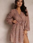 retro & icone Rochie Roz cu paiete cu Decolteu petrecut Voodek
