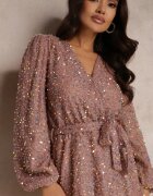retro & icone Rochie Roz cu paiete cu Decolteu petrecut Voodek
