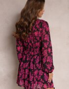 retro & icone Rochie Roz Evazată cu Flori cu Elastic în Talie Jonerda