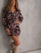 retro & icone Rochie roz închis mulată mini cu decolteu petrecut florală Refoxa