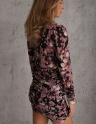 retro & icone Rochie roz închis mulată mini cu decolteu petrecut florală Refoxa