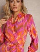 retro & icone Rochie Roz Midi cu Model Ikat cu Decolteu Petrecut și Curea Erdda