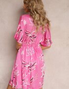 retro & icone Rochie Roz Mini Liliac cu elastic în talie și decolteu adânc Victona