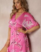 retro & icone Rochie Roz Mini Liliac cu elastic în talie și decolteu adânc Victona