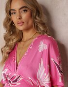 retro & icone Rochie Roz Mini Liliac cu elastic în talie și decolteu adânc Victona