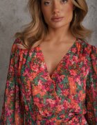 retro & icone Rochie Roz-Portocaliu Scurtă Petrecută cu Imprimeu Floral Ninora