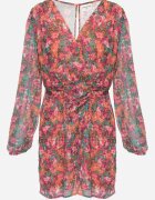 retro & icone Rochie Roz-Portocaliu Scurtă Petrecută cu Imprimeu Floral Ninora