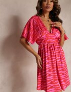 retro & icone Rochie Roz-Roșie Cloș Din satin Cu mâneci tip liliac Elrera
