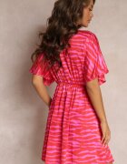 retro & icone Rochie Roz-Roșie Cloș Din satin Cu mâneci tip liliac Elrera