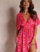 retro & icone Rochie Roz-Roșie Cloș Din satin Cu mâneci tip liliac Elrera