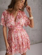 retro & icone Rochie Roz Scurtă cu croială evazată cu volan și încrețituri Ellajo