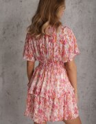 retro & icone Rochie Roz Scurtă cu croială evazată cu volan și încrețituri Ellajo