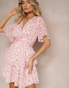 retro & icone Rochie Roză cu croi evazat cu elastic în talie și încrețituri Nerva
