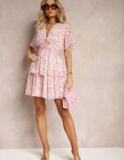 retro & icone Rochie Roză cu croi evazat cu elastic în talie și încrețituri Nerva