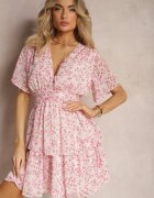retro & icone Rochie Roză cu croi evazat cu elastic în talie și încrețituri Nerva