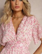 retro & icone Rochie Roză cu croi evazat cu elastic în talie și încrețituri Nerva