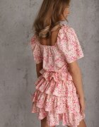 retro & icone Rochie Roză cu fason cloș cu volane și imprimeu fin Uveria