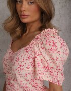 retro & icone Rochie Roză cu fason cloș cu volane și imprimeu fin Uveria