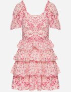 retro & icone Rochie Roză cu fason cloș cu volane și imprimeu fin Uveria